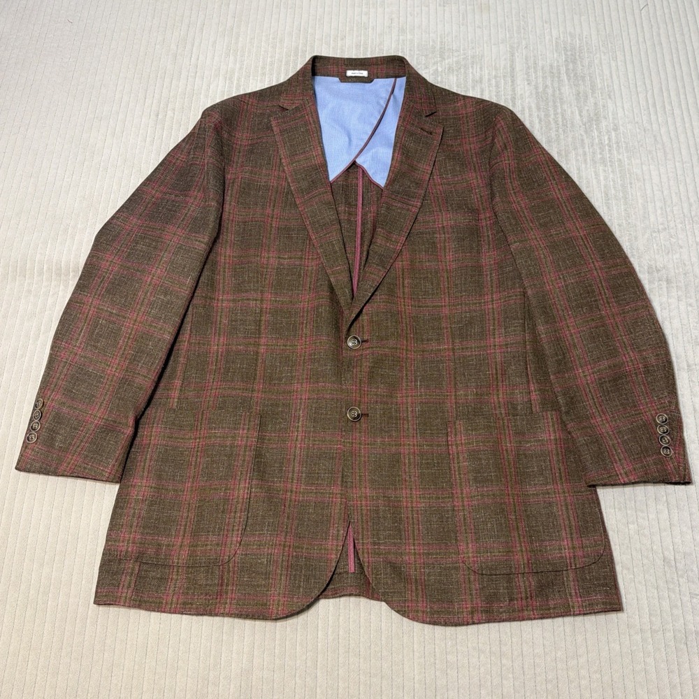 Peter‎ Millar Windowpane Crown Soft Classic Sport Coat WoolSilkLinen XLT Blazer